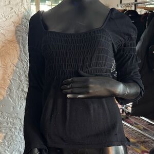 Chic Black Smocked Women's Blouse